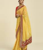 Laxmipati Chiffon Yellow Saree With Unstitched Blouse
