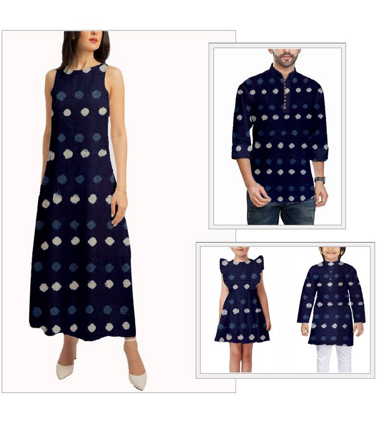 Blue With White Dotted Printed Dabu Cotton Print Unstitched Fabric Material- 2.5 Meter