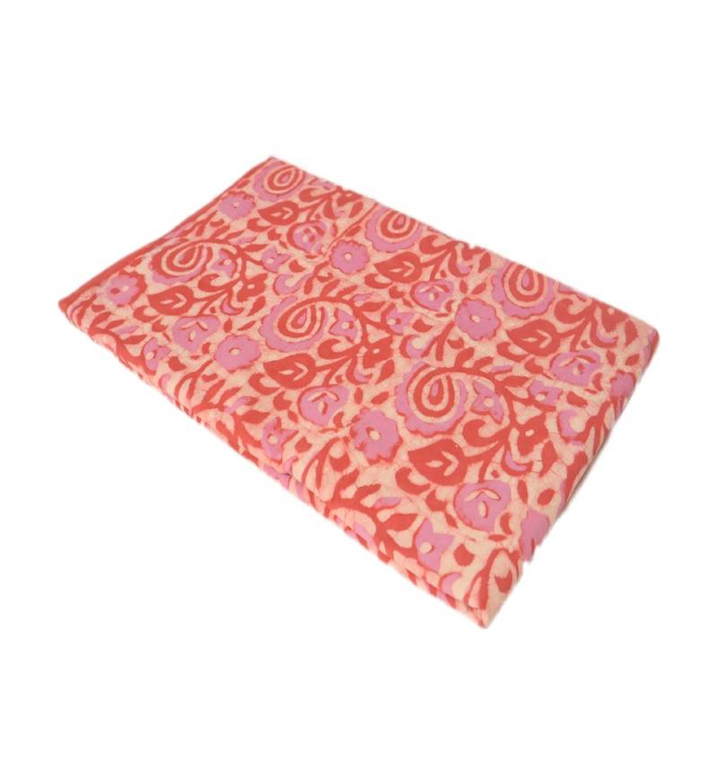 Pink With Red Paisley Printed Dabu Cotton Print Unstitched Fabric Material - 2.5 Meter