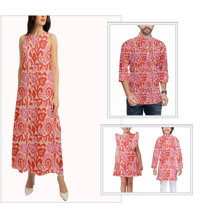 Pink With Red Paisley Printed Dabu Cotton Print Unstitched Fabric Material - 2.5 Meter