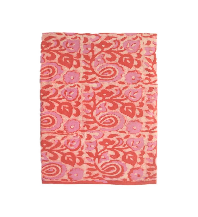 Pink With Red Paisley Printed Dabu Cotton Print Unstitched Fabric Material - 2.5 Meter