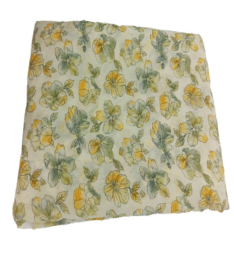 Yellow With Green, White Shades Florals Printed Muslin Print Unstitched Fabric Material - 2.5 Meter