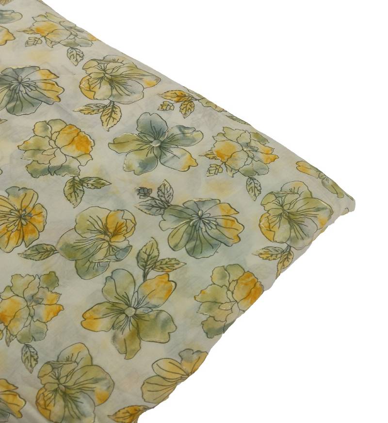 Yellow With Green, White Shades Florals Printed Muslin Print Unstitched Fabric Material - 2.5 Meter
