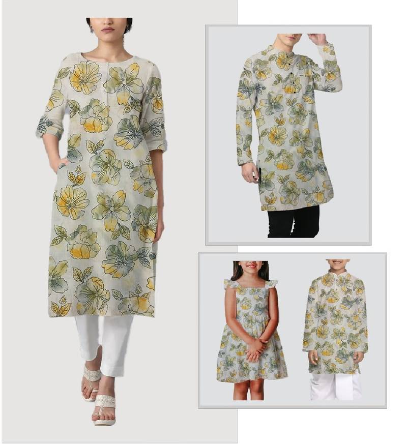 Yellow With Green, White Shades Florals Printed Muslin Print Unstitched Fabric Material - 2.5 Meter