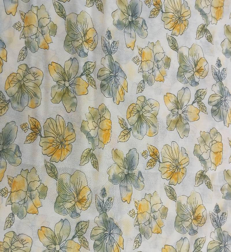 Yellow With Green, White Shades Florals Printed Muslin Print Unstitched Fabric Material - 2.5 Meter
