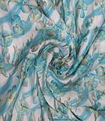 Blue With White Shades Florals Printed Muslin Print Unstitched Fabric Material - 2.5 Meter