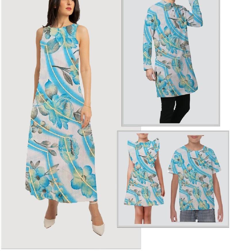 Blue With White Shades Florals Printed Muslin Print Unstitched Fabric Material - 2.5 Meter