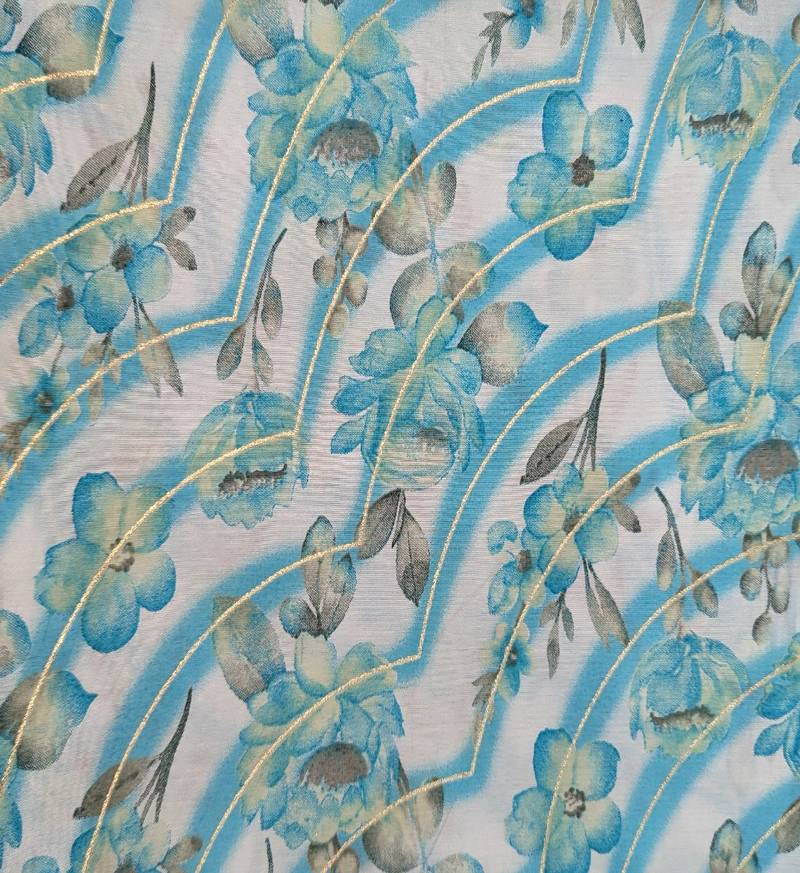 Blue With White Shades Florals Printed Muslin Print Unstitched Fabric Material - 2.5 Meter