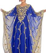 Blue Aari & Stone Work stitched Georgette Farasha Party Wear