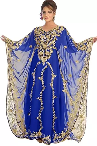 Blue Aari & Stone Work stitched Georgette Farasha Party Wear