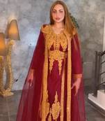 Maroon Aari & Stone Work stitched Net Designed Kaftan Party Wear