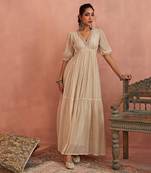 Ivory block printed floral maxi dress