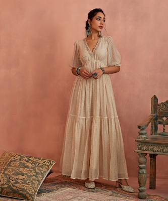 Ivory block printed floral maxi dress 2