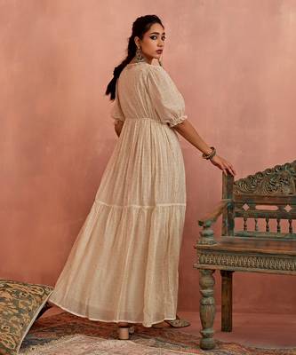 Ivory block printed floral maxi dress 3