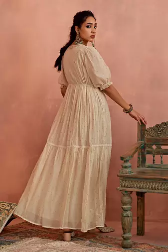 Ivory block printed floral maxi dress