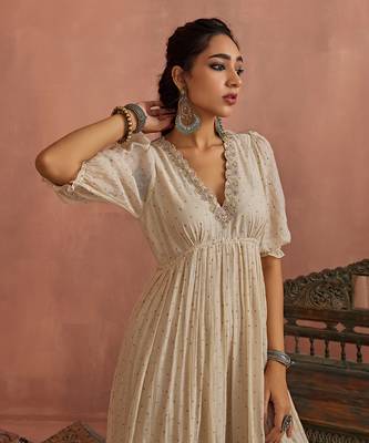 Ivory block printed floral maxi dress 4