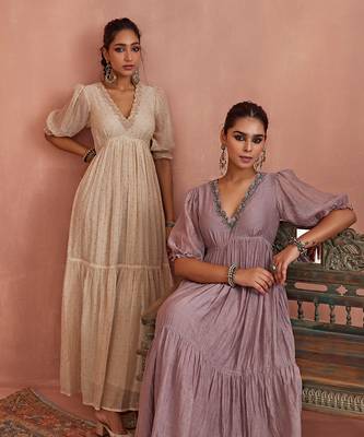 Ivory block printed floral maxi dress 5