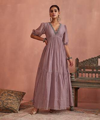 Mauve block printed floral maxi dress 1