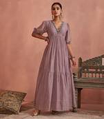 Mauve block printed floral maxi dress