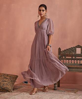 Mauve block printed floral maxi dress 2