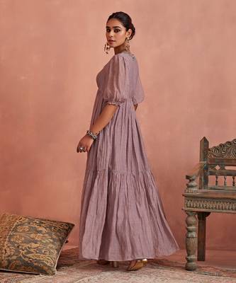 Mauve block printed floral maxi dress 3