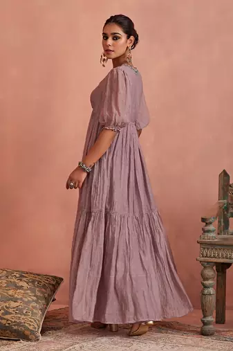Mauve block printed floral maxi dress