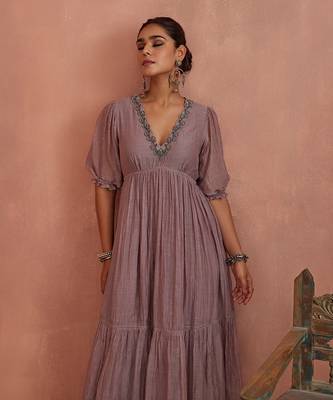 Mauve block printed floral maxi dress 4