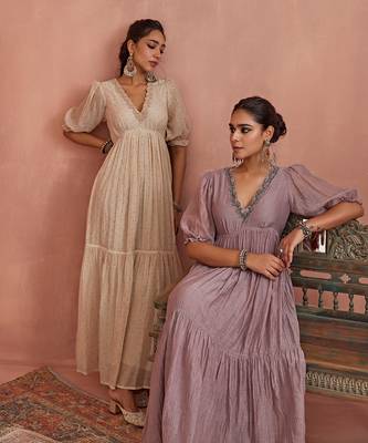 Mauve block printed floral maxi dress 5