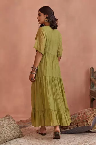 Green flower embroidery tunic