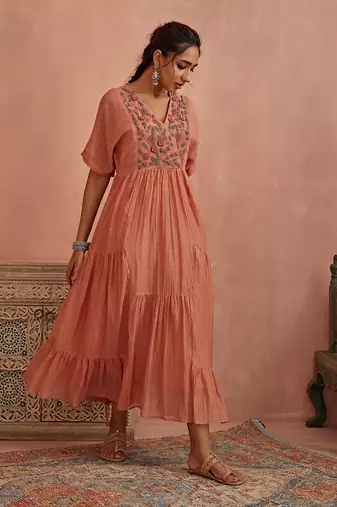 Blush flower embroidery tunic