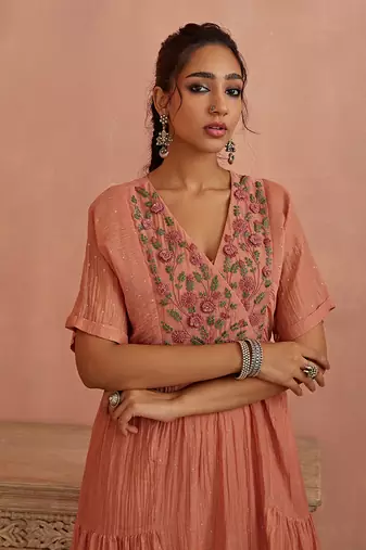Blush flower embroidery tunic