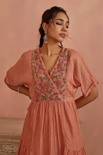Blush flower embroidery tunic