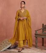 Mustard flower embroidery kurta set