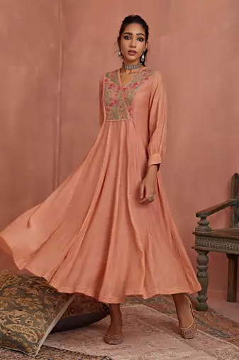 Blush multi thread emroidery angrakha tunic