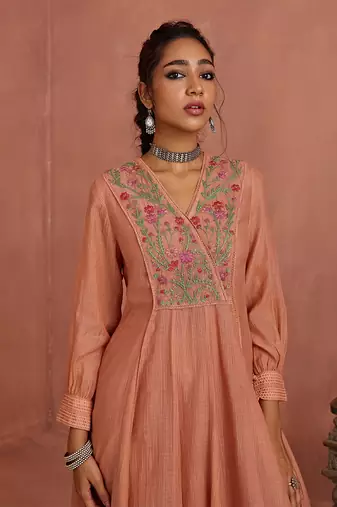 Blush multi thread emroidery angrakha tunic
