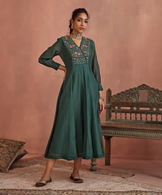 Teal multi thread emroidery angrakha tunic 1