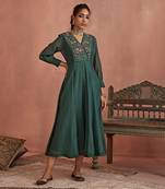 Teal multi thread emroidery angrakha tunic