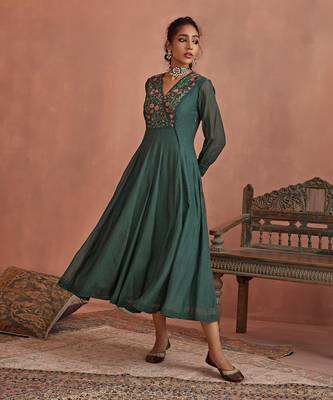 Teal multi thread emroidery angrakha tunic 2