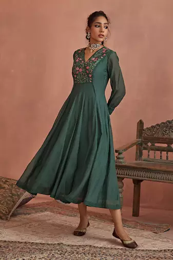 Teal multi thread emroidery angrakha tunic