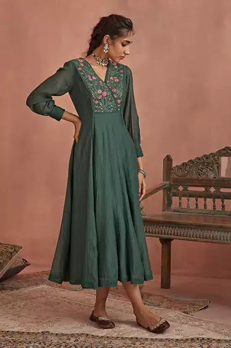 Teal multi thread emroidery angrakha tunic