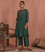 Teal floral emroidered tunic set