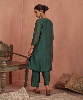 Teal floral emroidered tunic set 2