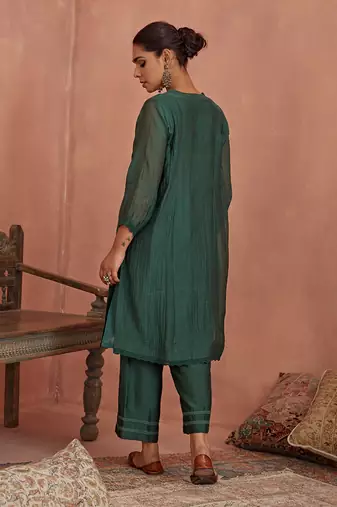Teal floral emroidered tunic set