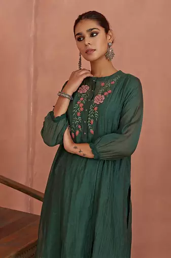 Teal floral emroidered tunic set