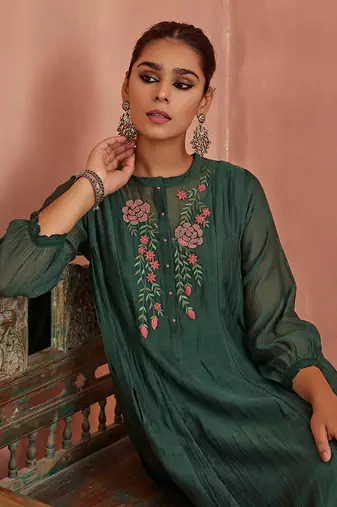Teal floral emroidered tunic set