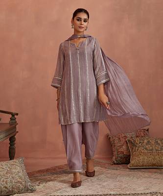 Mauve gota stripes kurta set 1