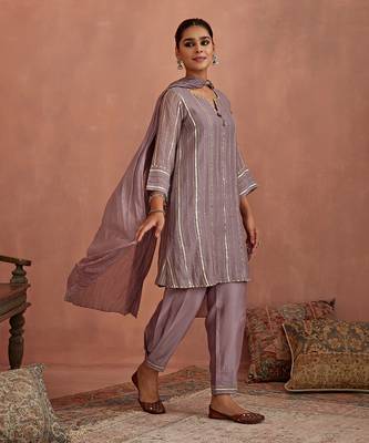 Mauve gota stripes kurta set 2