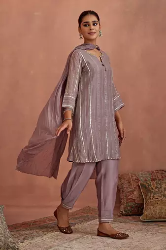 Mauve gota stripes kurta set