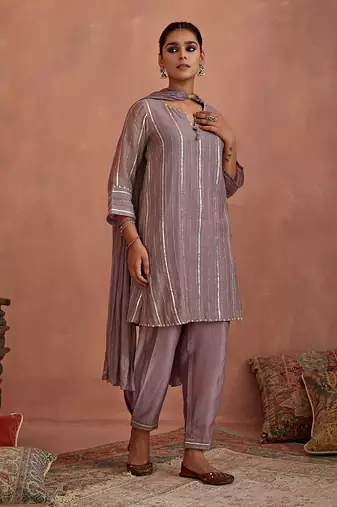 Mauve gota stripes kurta set