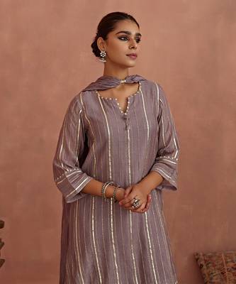 Mauve gota stripes kurta set 5
